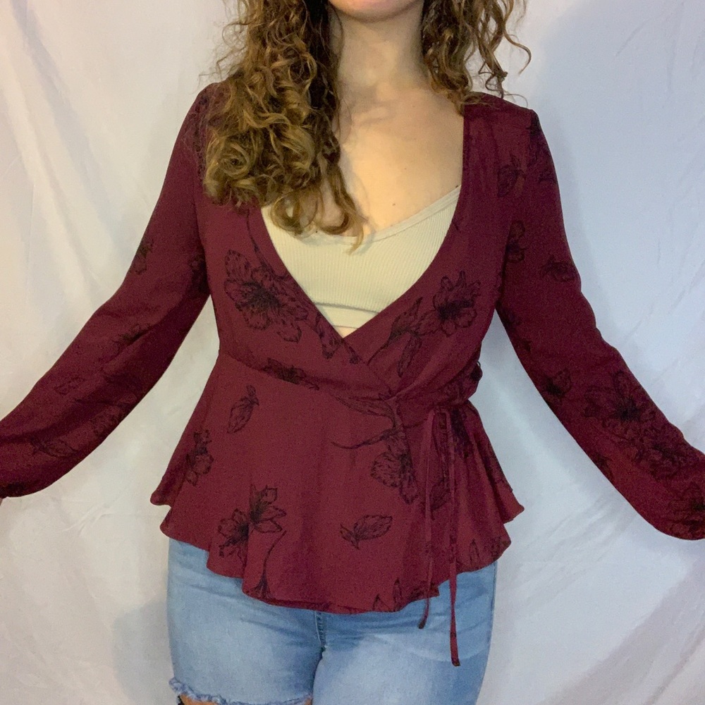 Floral Print Crepe Wrap Top